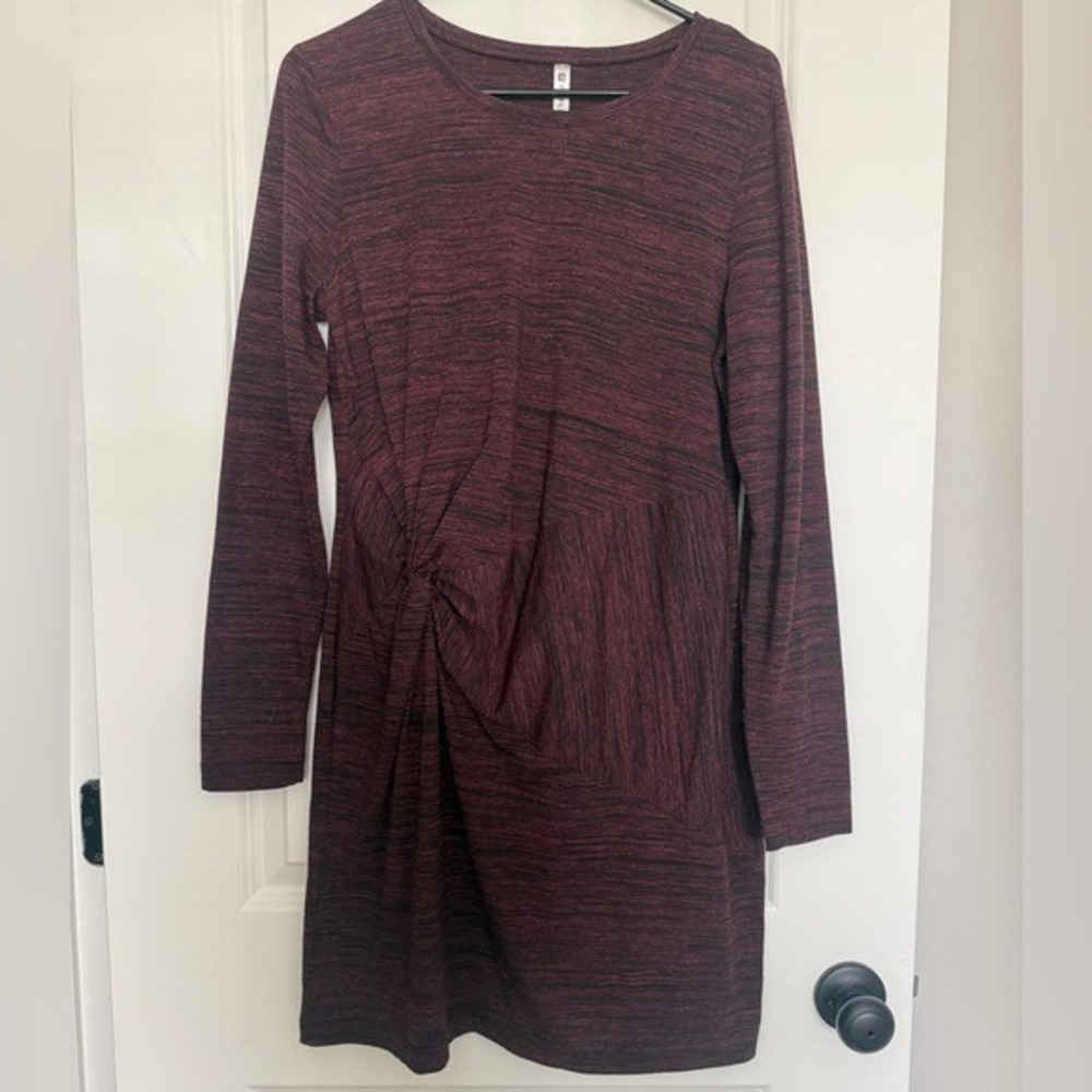 Fabletics Burgundy Black Marled Twist Front Long‎ Sleeve Dress Size L - Picture 3 of 8